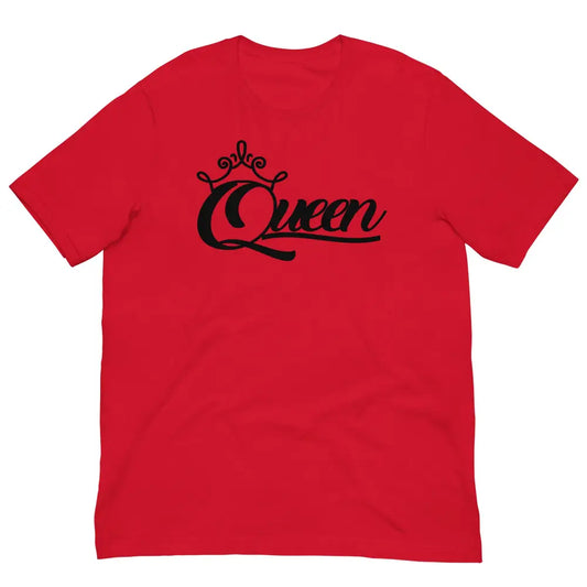 Front View of Queen Graphic Tee in Red – Empowering Women’s T-Shirt by Black Heart Tees Clothing 
