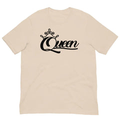 Front View of Queen Graphic Tee in Soft Cream – Empowering Women’s T-Shirt by Black Heart Tees Clothing 