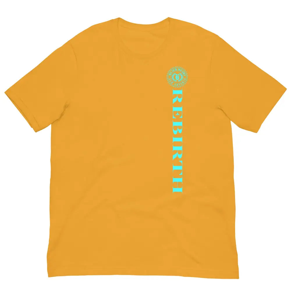 Rebirth Phoenix Tee – Mustard Yellow cotton t-shirt by Black Heart Tees Clothing featuring phoenix rising from ashes design, symbolizing strength, rebirth, and hope. (Front View)