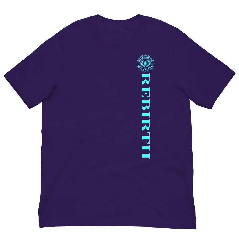 Rebirth Phoenix Tee – Purple cotton t-shirt by Black Heart Tees Clothing featuring phoenix rising from ashes design, symbolizing strength, rebirth, and hope. (Front View)