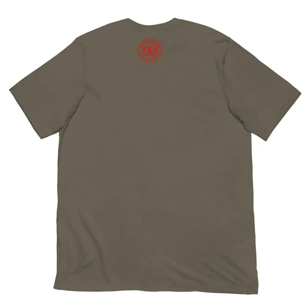 Be a Rose in Your Darkness graphic tee in Army Green – rose and skull artwork representing strength and perseverance (Back View)
